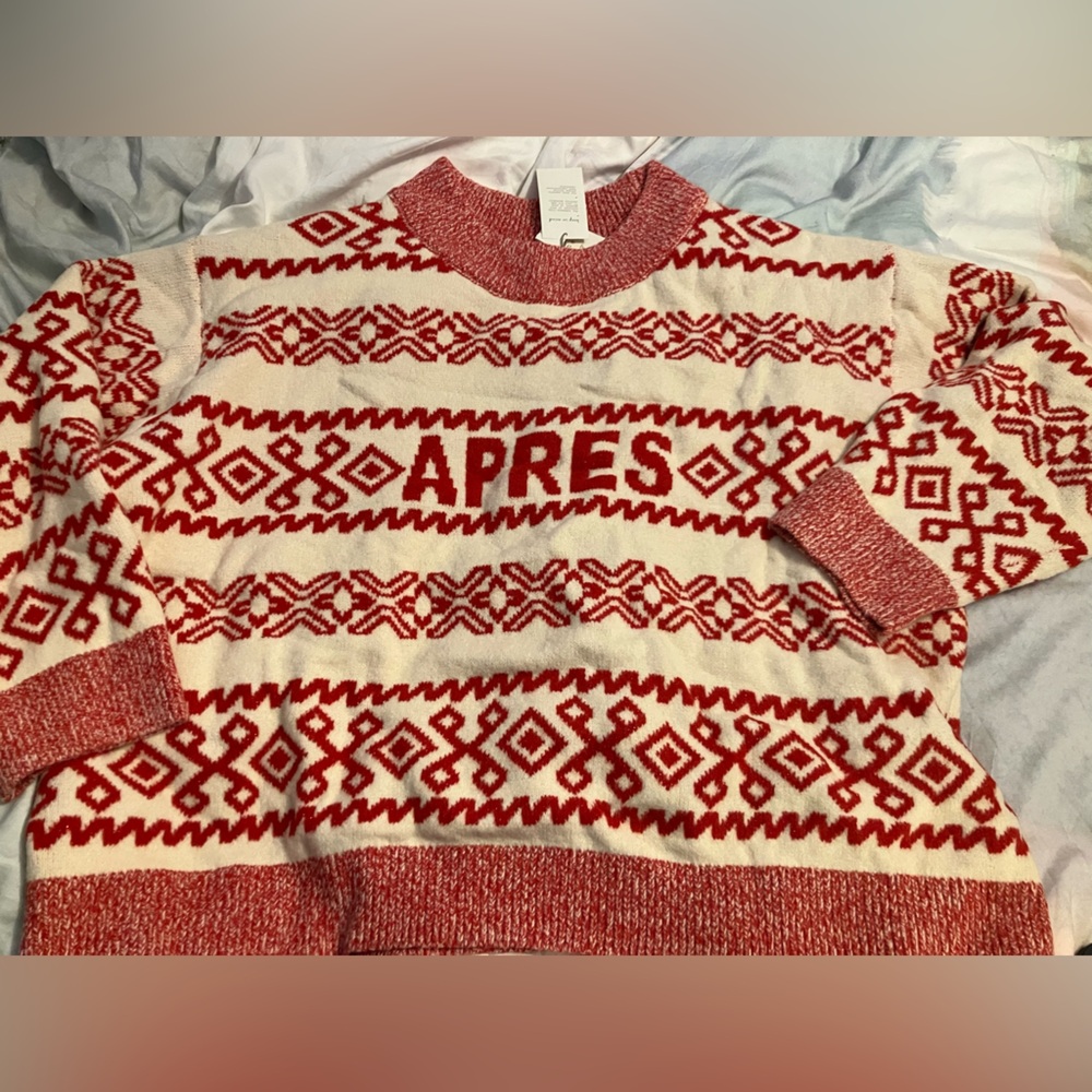 a new day Red and Cream Apres spark along festive Sweater